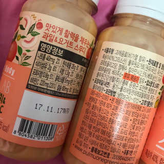 풀무원 스무디랩 피치&비타 — 4.33점을 준 리뷰어가 2017년 11월 올린 사용 사진