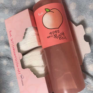 프레티 복숭아 토너 + 소프트 엠보 코튼 화장솜 — 4점을 준 리뷰어가 2019년 4월 올린 사용 사진