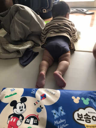 보솜이 베이비케어 팬티형 기저귀 — 4점을 준 리뷰어가 2019년 2월 올린 사용 사진