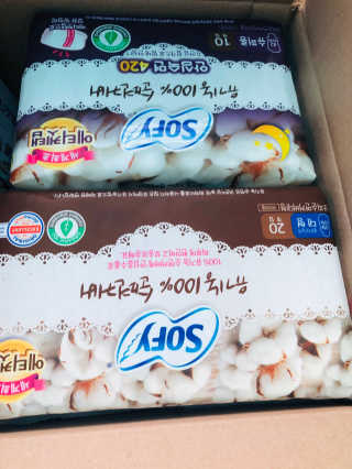 LG유니참 쏘피SOFY 쏘피 유기농 100프로 순면커버 생리대 패키지 — 3점을 준 리뷰어가 2020년 1월 올린 사용 사진