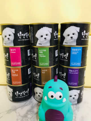[펫토리아] 한캔뚝딱 강아지 주식캔 12종 콤보 — 5점을 준 리뷰어가 2019년 8월 올린 사용 사진
