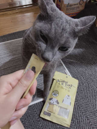 [펫토리아]짜먹는 한입뚝딱 강아지.고양이 마약간식 — 4점을 준 리뷰어가 2019년 8월 올린 사용 사진