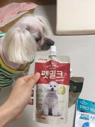 [빙그레] 에버그로 생유산균 1봉（10포입）+펫밀크2팩 — 5점을 준 리뷰어가 2019년 5월 올린 사용 사진