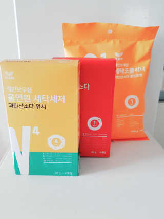 레인보우샵 올인원세탁세제,베이킹소다 스틱포6개입+세탁조클리너 — 4.5점을 준 리뷰어가 2018년 4월 올린 사용 사진