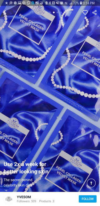 Pearl Collagen Velvet Mask 1 BOX by YVESOM — 5점을 준 리뷰어가 2019년 2월 올린 사용 사진