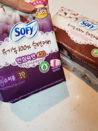 LG유니참 쏘피SOFY 쏘피 유기농 100프로 순면커버 생리대 패키지 — 4점을 준 리뷰어가 2020년 1월 올린 사용 사진