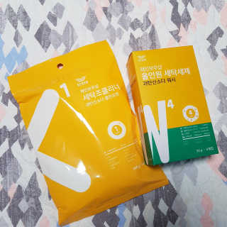 레인보우샵 올인원 세탁세제 스틱포 6개입 + 세탁조클리너 — 5점을 준 리뷰어가 2018년 3월 올린 사용 사진