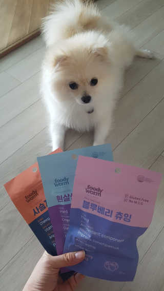 푸디웜 주식회사 [푸디웜] 강아지 저알러지 수제간식 3종세트 — 5점을 준 리뷰어가 2018년 11월 올린 사용 사진