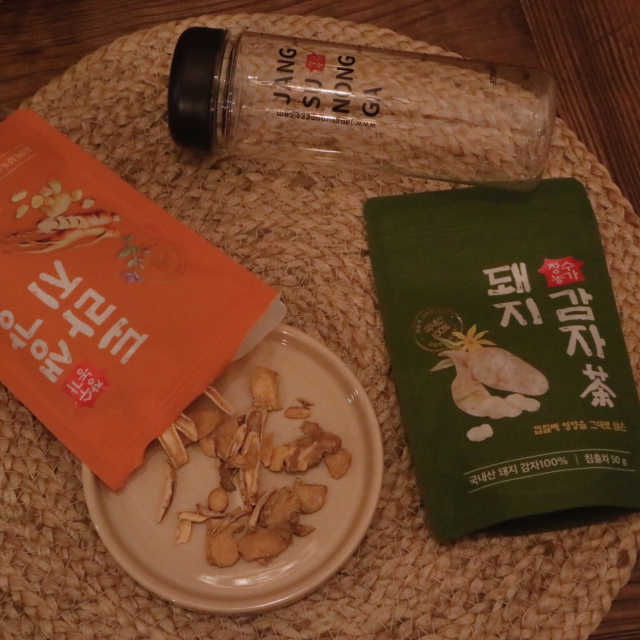 [장수농가] 도라지생강차2팩+돼지감자차2팩+보틀 리뷰 사진