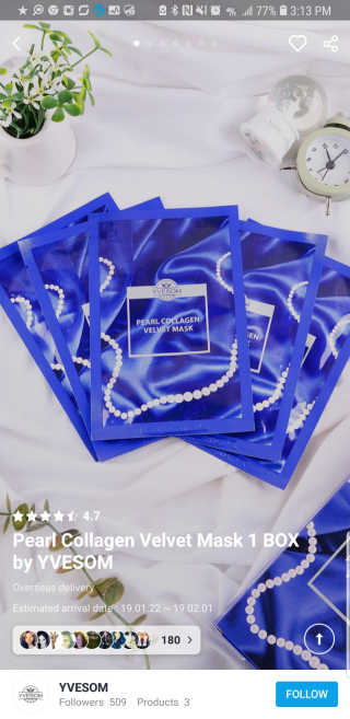 Pearl Collagen Velvet Mask 1 BOX by YVESOM — 5점을 준 리뷰어가 2019년 2월 올린 사용 사진