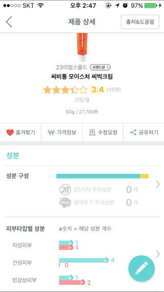 23years old 씨비통 모이스처 씨벅크림 — 5점을 준 리뷰어가 2016년 7월 올린 사용 사진