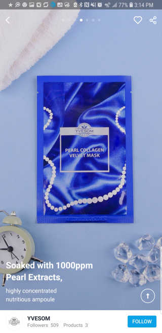 Pearl Collagen Velvet Mask 1 BOX by YVESOM — 5점을 준 리뷰어가 2019년 2월 올린 사용 사진