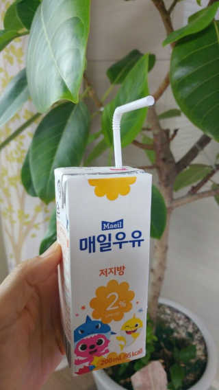 매일우유 멸균 매일우유 저지방 2프로 멸균 핑크퐁 에디션 6입 — 5점을 준 리뷰어가 2018년 1월 올린 사용 사진