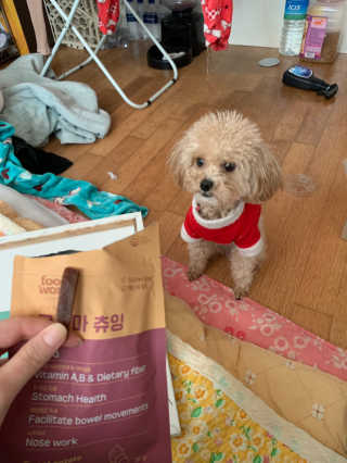 푸디웜 주식회사 [푸디웜] 강아지 저알러지 수제간식 4종세트 — 5점을 준 리뷰어가 2018년 12월 올린 사용 사진
