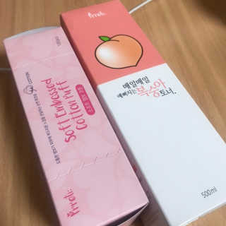 프레티 복숭아 토너 + 소프트 엠보 코튼 화장솜 — 4점을 준 리뷰어가 2019년 4월 올린 사용 사진