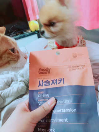 푸디웜 주식회사 [푸디웜] 강아지 저알러지 수제간식 3종세트 — 5점을 준 리뷰어가 2019년 2월 올린 사용 사진