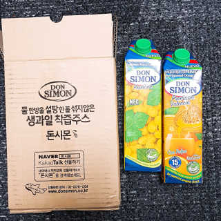 순수 생과일 착즙주스 돈시몬 오렌지 백포도 2종 — 5점을 준 리뷰어가 2018년 10월 올린 사용 사진