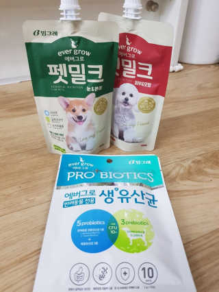 [빙그레] 에버그로 생유산균 1봉（10포입）+펫밀크2팩 — 4점을 준 리뷰어가 2019년 3월 올린 사용 사진