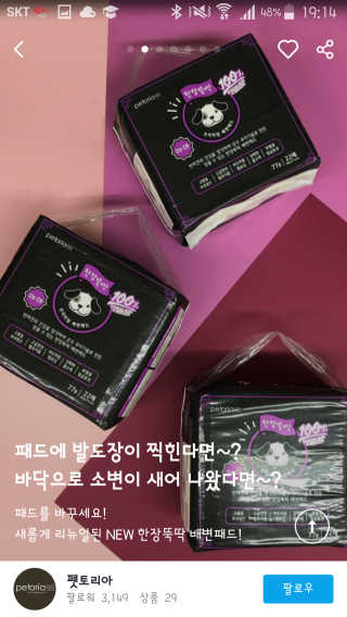 펫토리아 한장뚝딱 NEW 프리미엄 국내산 배변패드 — 5점을 준 리뷰어가 2019년 5월 올린 사용 사진