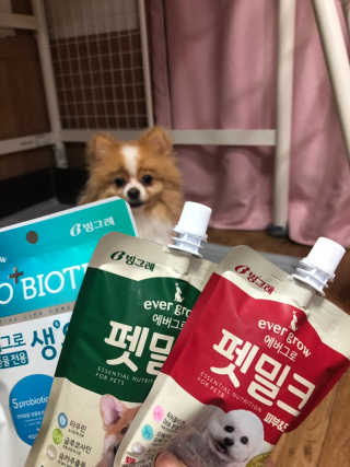[빙그레] 에버그로 생유산균 1봉（10포입）+펫밀크2팩 — 5점을 준 리뷰어가 2019년 5월 올린 사용 사진