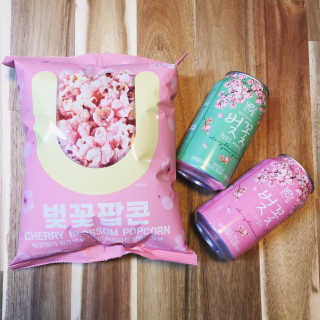 GS25 벚꽃 팝콘 + 벚꽃스파클링 + 벚꽃 청포도 에이드 — 4.83점을 준 리뷰어가 2018년 3월 올린 사용 사진