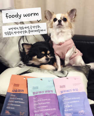 푸디웜 주식회사 [푸디웜] 강아지 저알러지 수제간식 3종세트 — 5점을 준 리뷰어가 2018년 11월 올린 사용 사진
