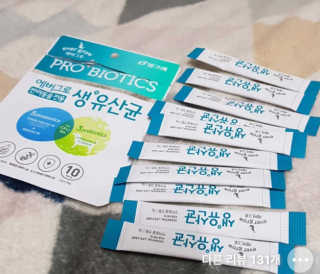 [빙그레] 에버그로 생유산균 1봉（10포입）+펫밀크2팩 — 4.5점을 준 리뷰어가 2019년 3월 올린 사용 사진