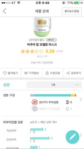 23years old 아쿠아밥 모델링 마스크 — 3.5점을 준 리뷰어가 2017년 6월 올린 사용 사진