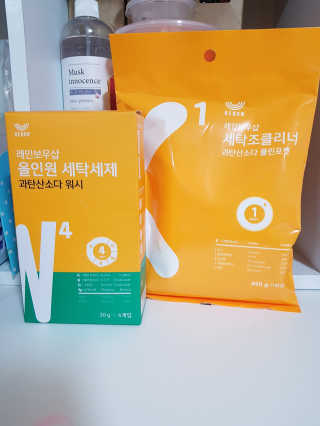 레인보우샵 올인원 세탁세제 스틱포 6개입 + 세탁조클리너 — 5점을 준 리뷰어가 2018년 3월 올린 사용 사진
