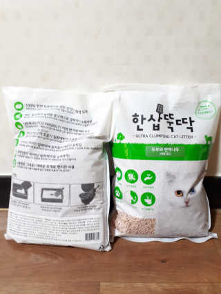 [펫토리아] BEST 고양이두부모래 6L 한삽뚝딱 — 3.5점을 준 리뷰어가 2019년 2월 올린 사용 사진