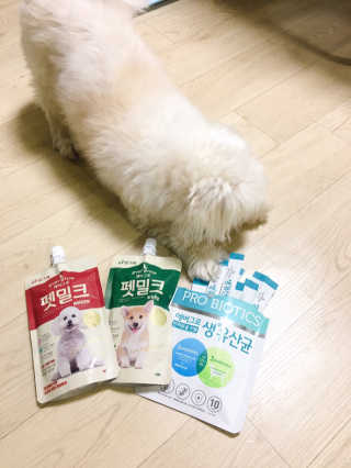 [빙그레] 에버그로 생유산균 1봉（10포입）+펫밀크2팩 — 4.5점을 준 리뷰어가 2019년 5월 올린 사용 사진