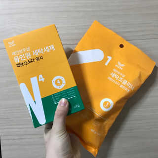 레인보우샵 올인원 세탁세제 스틱포 6개입 + 세탁조클리너 — 4.5점을 준 리뷰어가 2018년 3월 올린 사용 사진