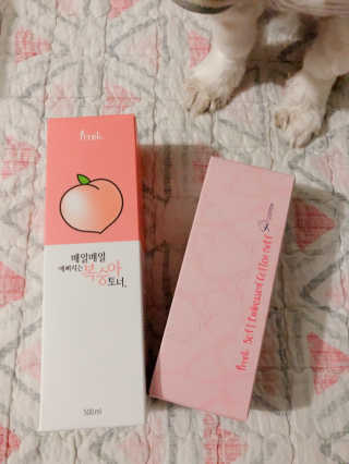 프레티 복숭아 토너 + 소프트 엠보 코튼 화장솜 — 5점을 준 리뷰어가 2019년 4월 올린 사용 사진