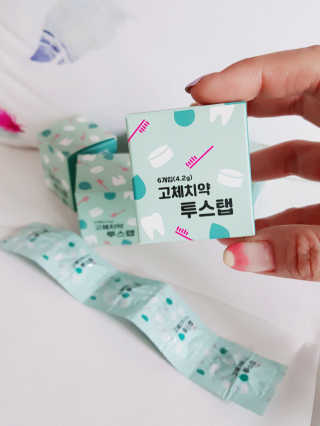 솔테라피 씹는 고체치약 투스탭 스파클레몬 6정 x 5박스 — 3점을 준 리뷰어가 2019년 5월 올린 사용 사진
