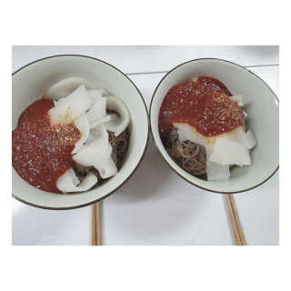 [해주냉면] 신천맛집 매운 비빔냉면 2인분 + 무절임 — 4점을 준 리뷰어가 2020년 5월 올린 사용 사진