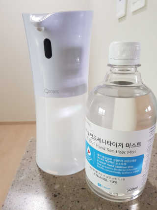 안도 굿티스 자동손소독기+리필액+극세사천 포함 — 5점을 준 리뷰어가 2020년 9월 올린 사용 사진