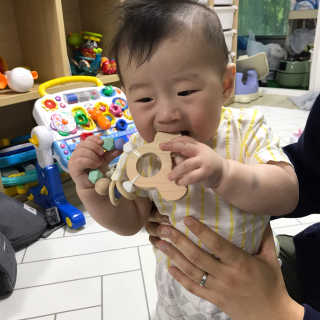 디어랑쥬 친환경 편백나무 원목 치발기 겸 딸랑이_미키 — 5점을 준 리뷰어가 2020년 5월 올린 사용 사진