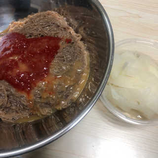 [해주냉면] 신천맛집 매운 비빔냉면 2인분 + 무절임 — 5점을 준 리뷰어가 2020년 5월 올린 사용 사진