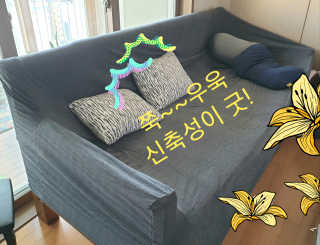 바네스데코 만능 덮개 스판 3인 쇼파 패드 커버 그레이 — 5점을 준 리뷰어가 2020년 4월 올린 사용 사진